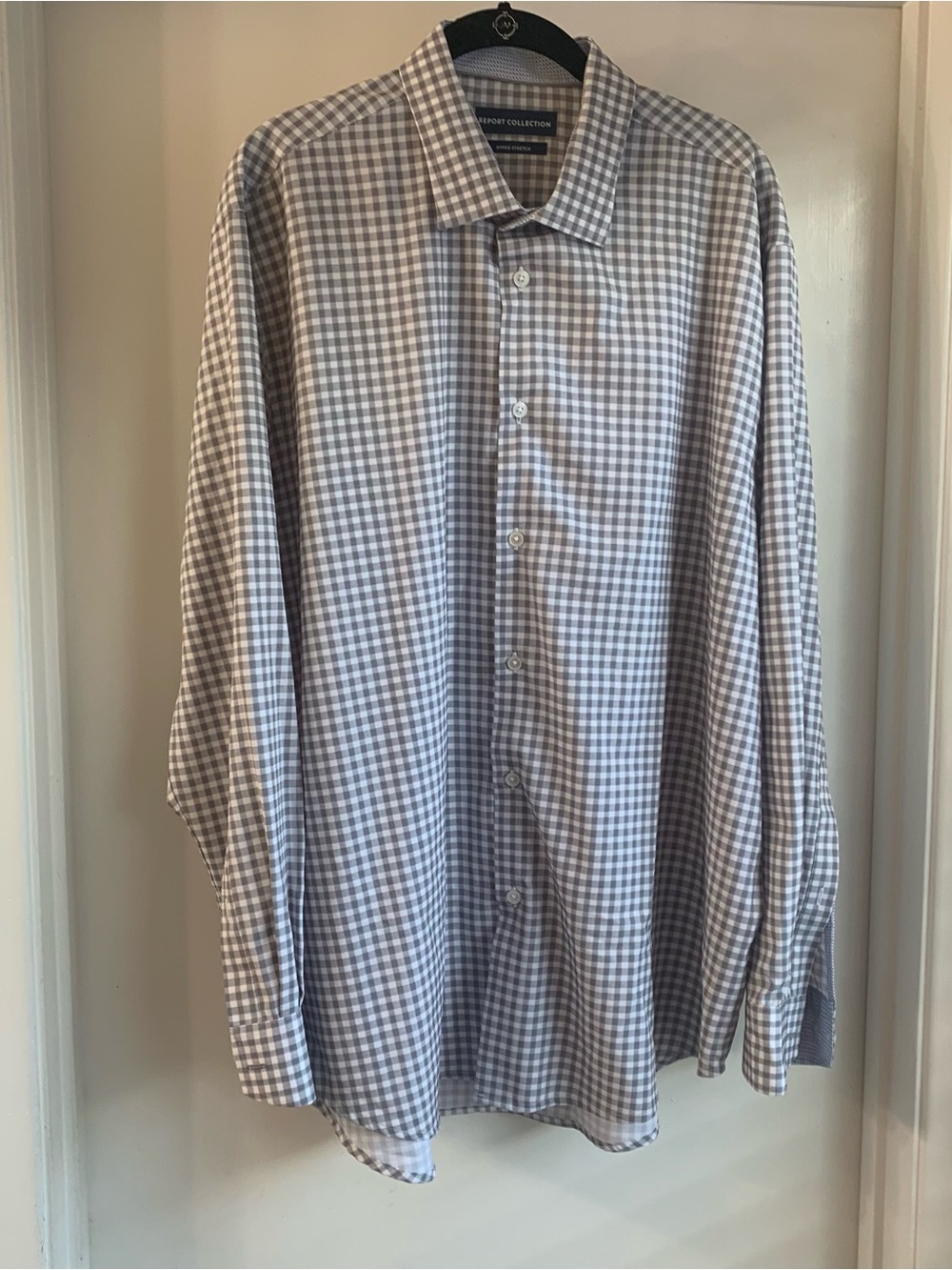 Report Collection Men's Gray Checked Hyper Stretch Button-Down Shirt Size XL